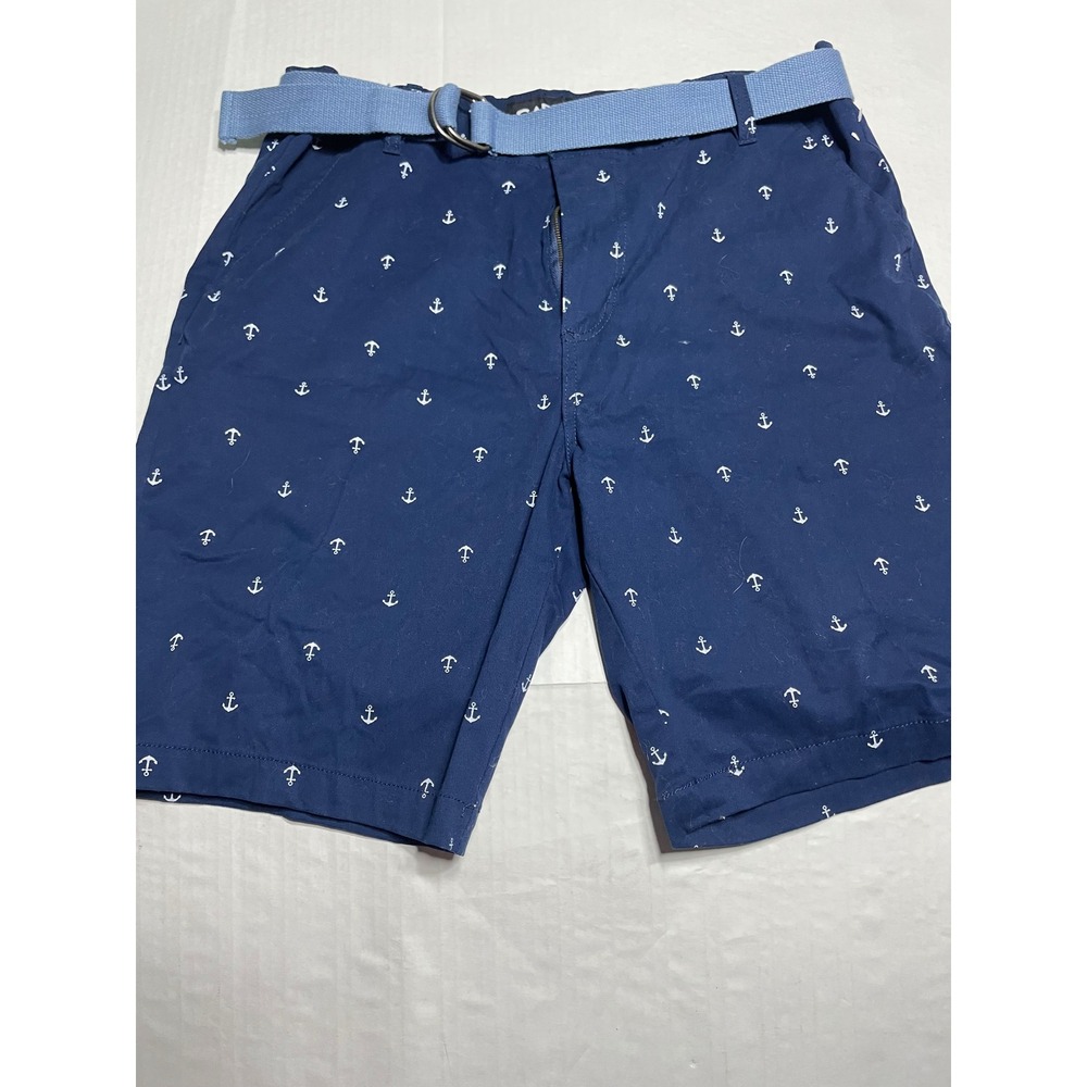 Carbon Freedom Flex Mens Navy Blue Anchor Print Chino Shorts with‎ Belt Size 36